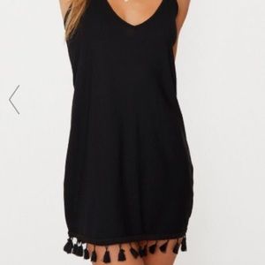 Black tassel hem halter top swing dress